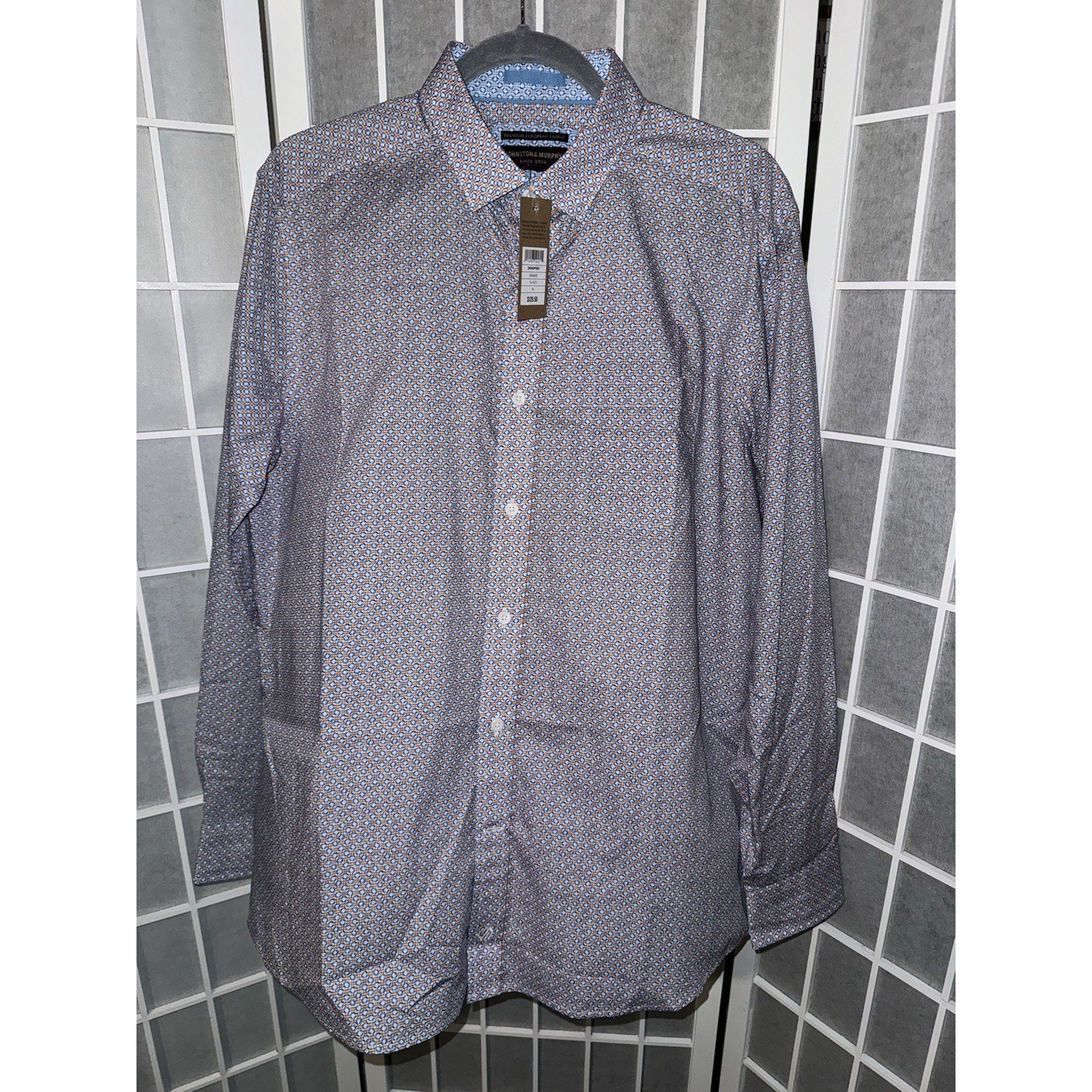 Johnston  Murphy Button Up Shirt Medium Diamond Orange Print Brand New
